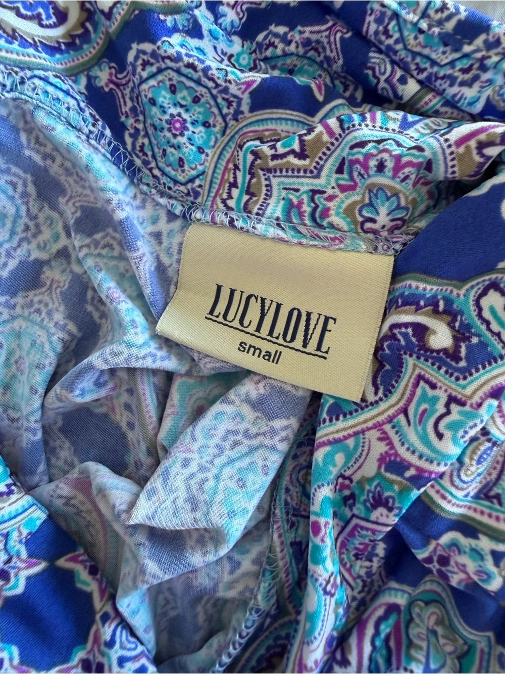Lucy Love Slay Dress Small Blue Purple Paisley Mandala Medallion Mini NWT